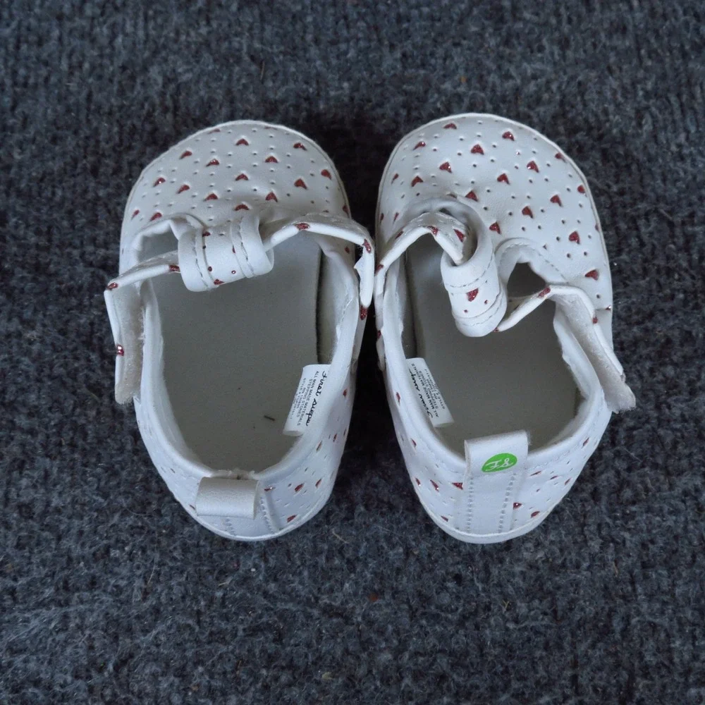 First Steps Stepping Stones Baby Girls Crib Shoe Sz 6-9M Walking White Red Heart